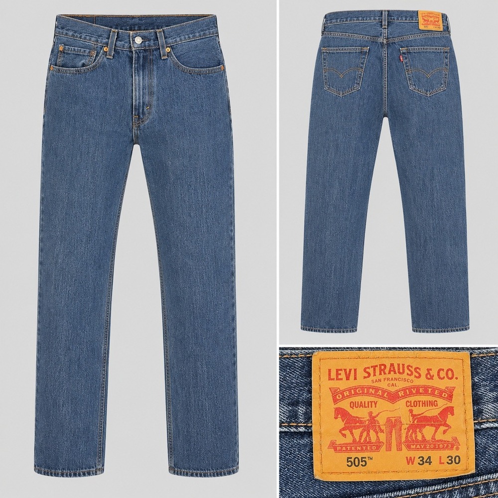 Levi's 505 Regular Fit Jeans Mens 34x30 Blue Excellent Straight Leg Denim